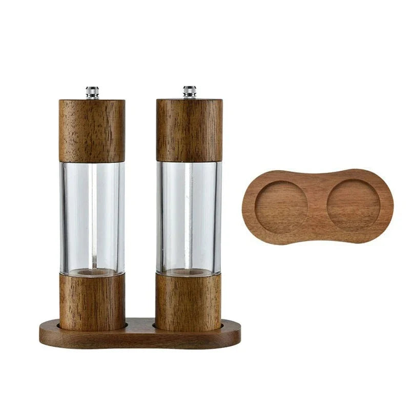 Moedor De Sal E Pimenta De Madeira Moedor De Sal E Pimenta De Madeira LightHousi 16cm 2 Peças com Bandeja