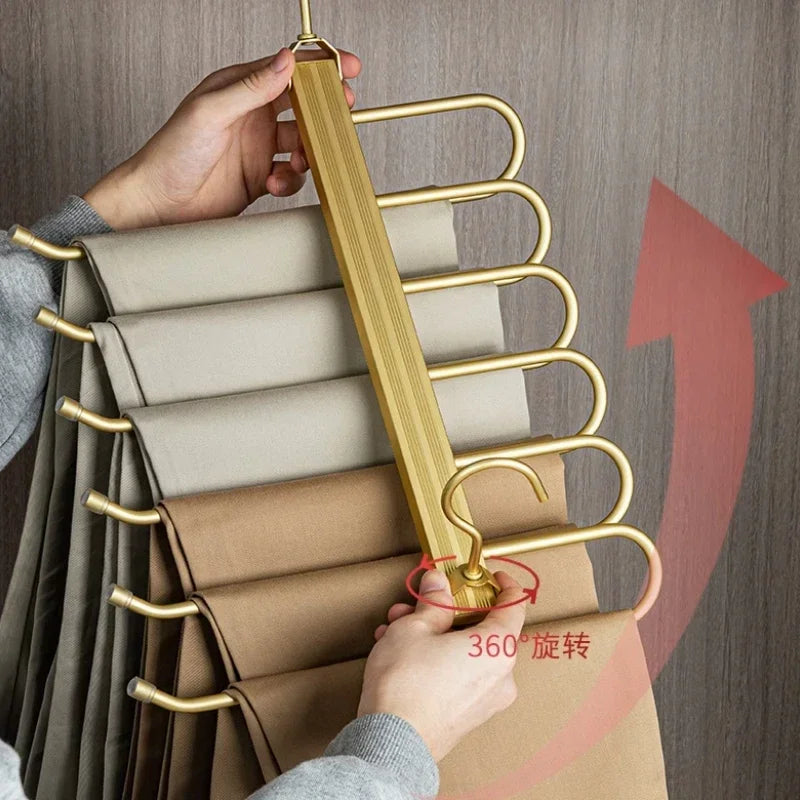 Multi-function Magic Pants Hangers,Rotatable Folding Aluminum Alloy Trouser Hanger,Non-Slip 6 in 1 Rack for Home Travel Dorm Design & Casa