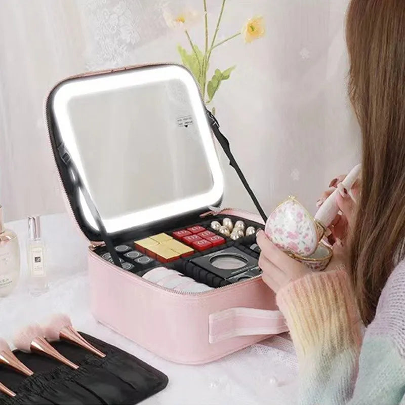 New LED Lighted Cosmetic Case with Mirror Waterproof PU Leather Portable Travel Makeup Storage Bags Design & Casa