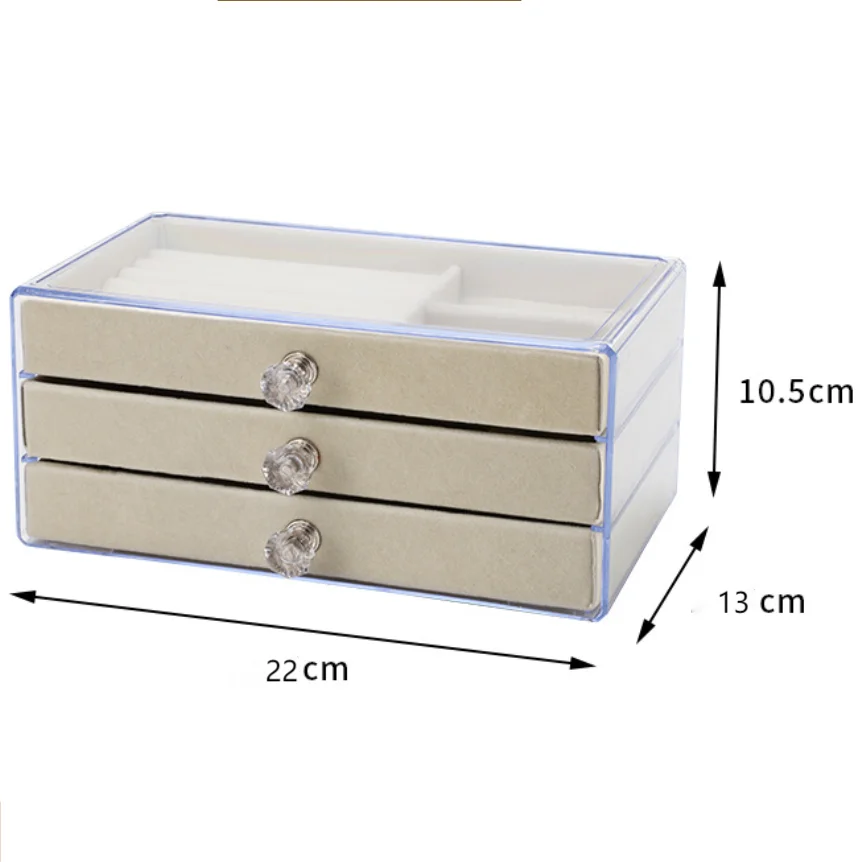 New three layer clear drawer earrings bracelet Jewelry storage box Earrings ring jewelry jewelry box Design & Casa Beige