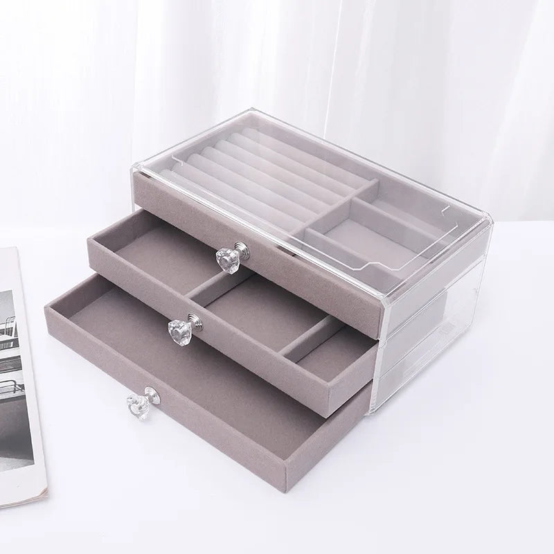 New three layer clear drawer earrings bracelet Jewelry storage box Earrings ring jewelry jewelry box Design & Casa GRAY