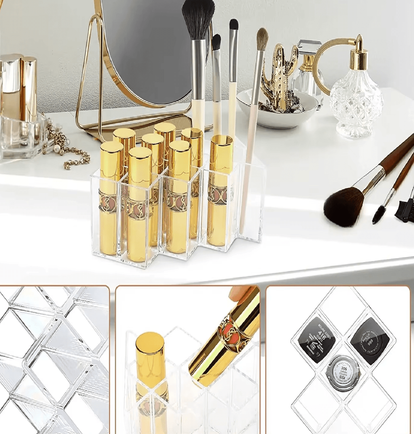 Organizador de Batons e Glosses Acrílico em Formato Colmeia Organizador de Batons e Glosses Acrílico em Formato Colmeia Design & Casa