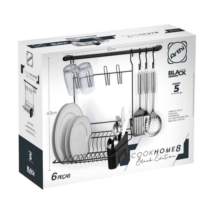 Organizador de Utensílios Com Escorredor de Louça 6 Peças Cromado Organizador de Utensílios Com Escorredor de Louça 6 Peças Cromado Design & Casa