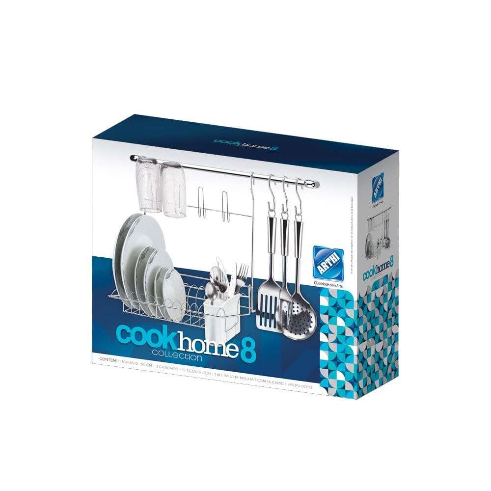 Organizador de Utensílios Com Escorredor de Louça 6 Peças Cromado Organizador de Utensílios Com Escorredor de Louça 6 Peças Cromado Design & Casa