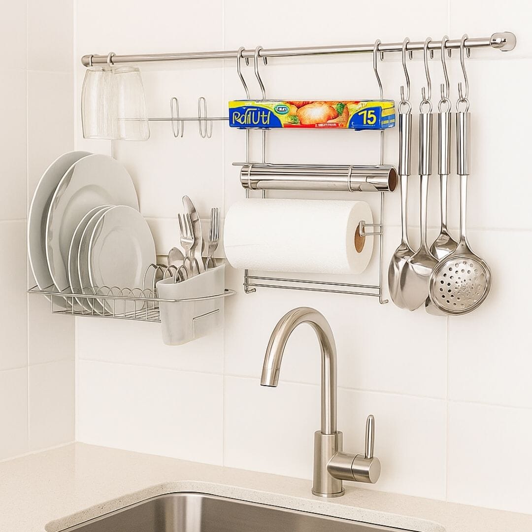 Organizador de Utensílios Com Escorredor de Louça Organizador de Utensílios Com Escorredor de Louça Cromado Design & Casa