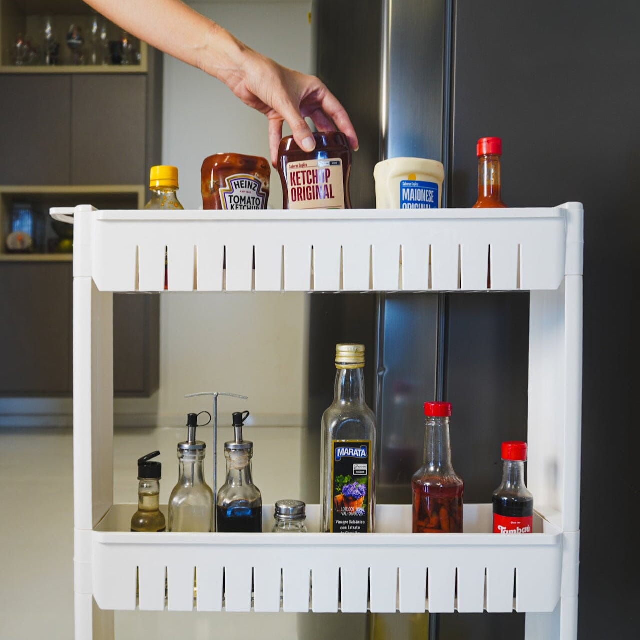 Organizador Multiuso com Rodinhas 3 Andares Coleção Cozinha- Estante Multiuso com Rodízios 3 Andares Design & Casa