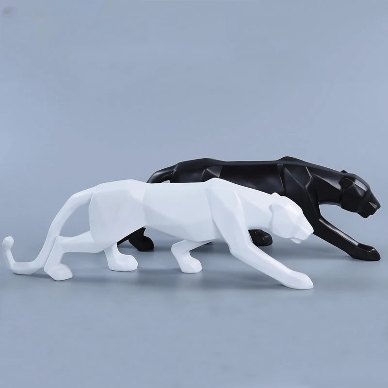 Panther Statue Animal Figurine Abstract Geometric Style Resin Leopard Sculpture Home Office Desktop Decoration Crafts Design & Casa
