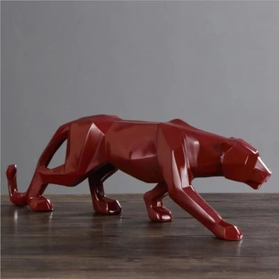 Panther Statue Animal Figurine Abstract Geometric Style Resin Leopard Sculpture Home Office Desktop Decoration Crafts Design & Casa Red 17 Inch