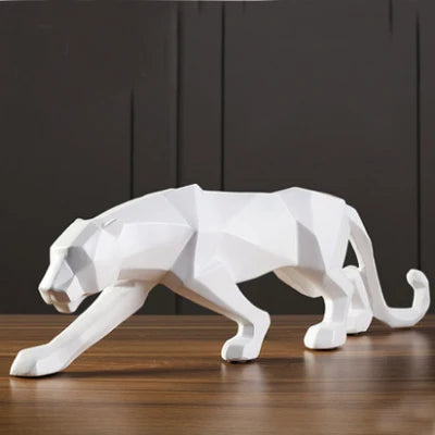 Panther Statue Animal Figurine Abstract Geometric Style Resin Leopard Sculpture Home Office Desktop Decoration Crafts Design & Casa White 17 Inch