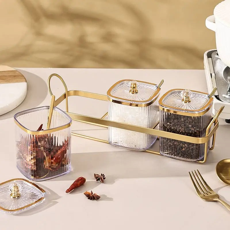 Porta Condimentos Com Suporte Dourado Porta Condimentos Com Suporte Banhado A Ouro LightHousi