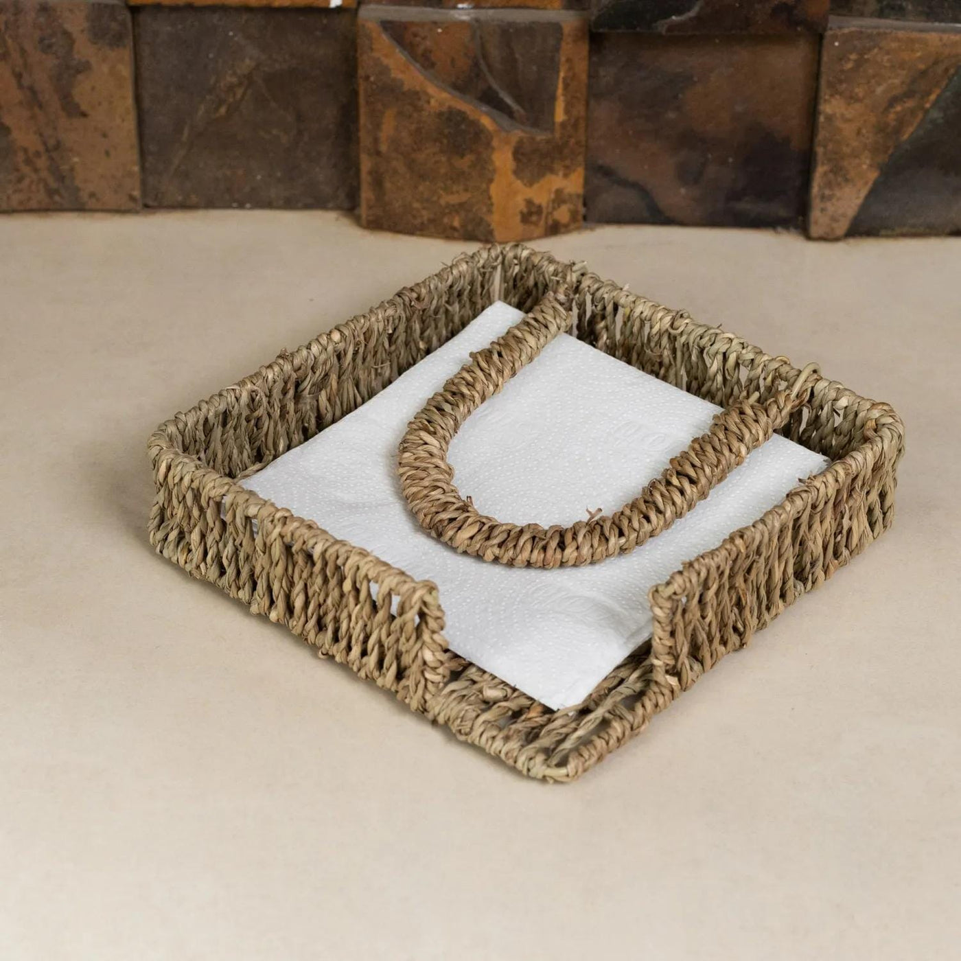 Porta Guardanapos de Sisal com Aparador Coleção Guardanapo- Porta Guardanapos de Sisal com Aparador Design & Casa