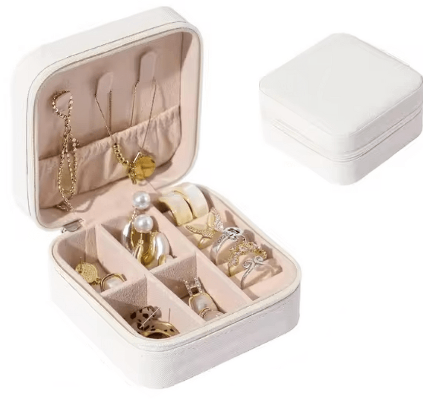 Porta Joias de Couro Portátil Para Viagens Porta Joias Compacto e Versátil Para Viagens Design & Casa Branco