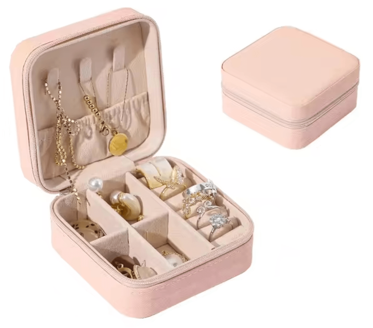 Porta Joias de Couro Portátil Para Viagens - Rosa Porta Joias Compacto e Versátil Para Viagens Design & Casa Rosa