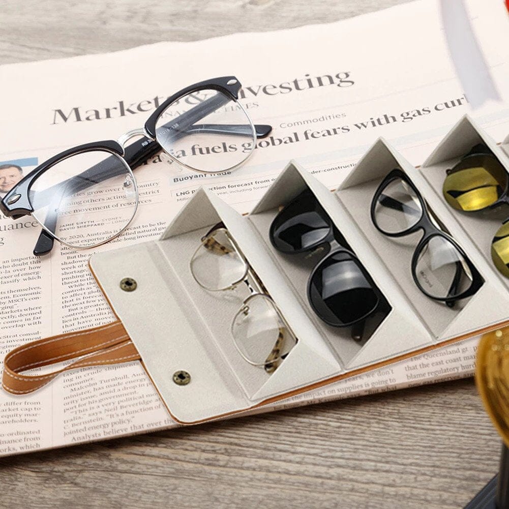 Porta Óculos - Organizador Dobrável em Couro Organizador de Óculos Dobrável em Couro - 2 ou 3 Grades Design & Casa