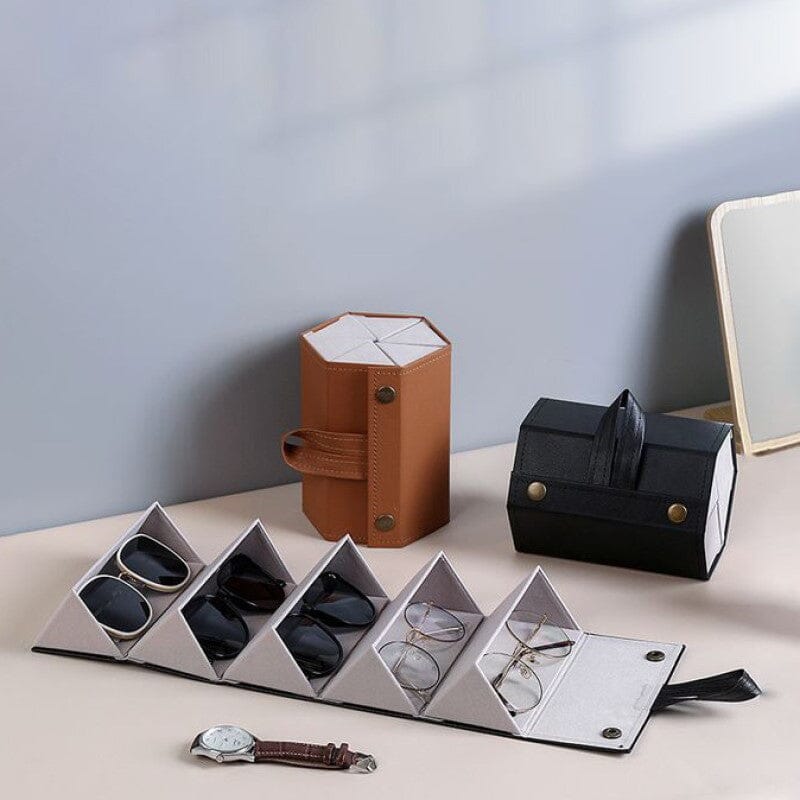 Porta Óculos - Organizador Dobrável em Couro Organizador de Óculos Dobrável em Couro - 2 ou 3 Grades Design & Casa