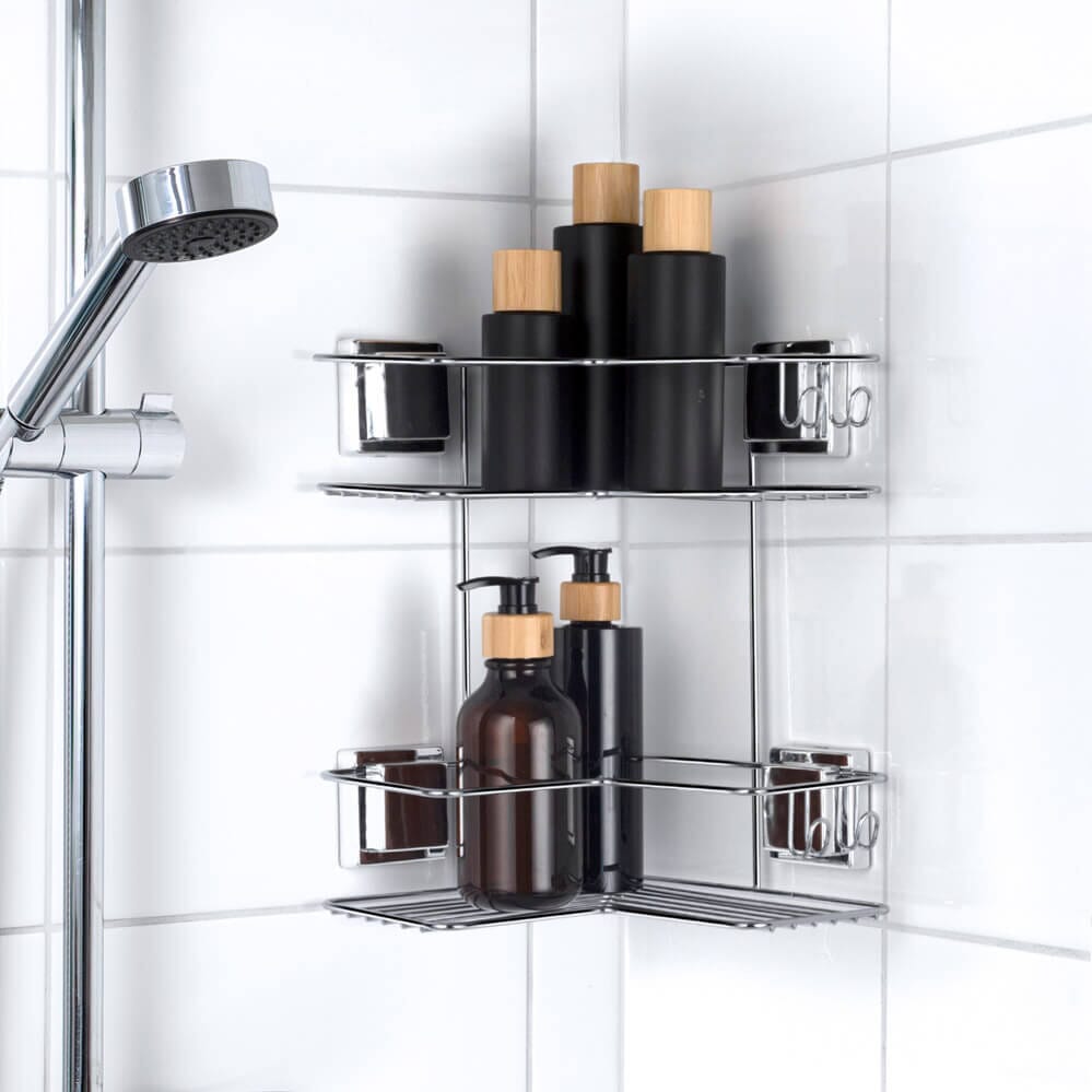 Porta Shampoo de Canto Com Fixação por Sucção Porta Shampoo de Canto Com Fixação por Sucção Design & Casa