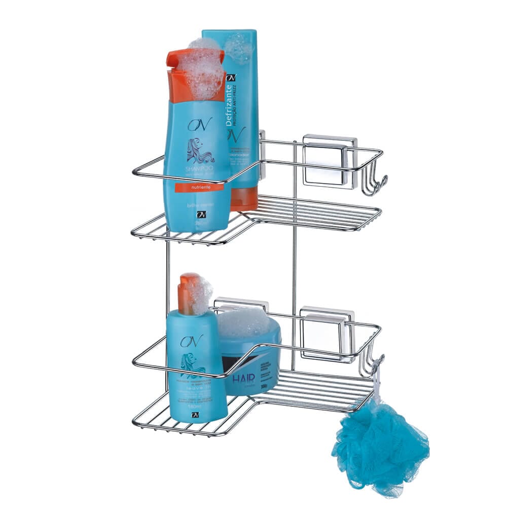 Porta Shampoo de Canto Com Fixação por Sucção Porta Shampoo de Canto Com Fixação por Sucção Design & Casa Prata