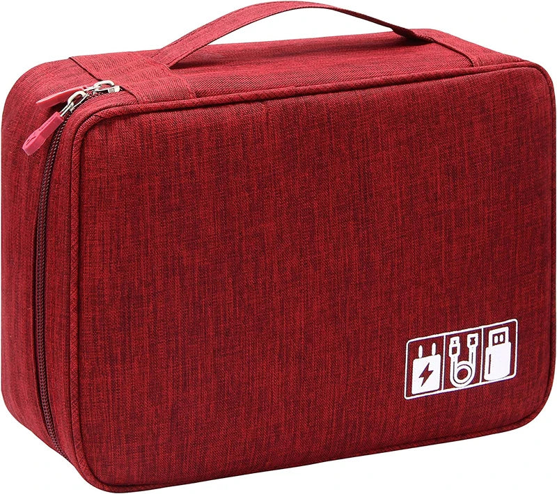 Portable Digital Storage Bag USB Gadget Waterproof Cable Organizer Pouch Electronics Devices Accessories Digitals Pack Supplies Design & Casa Burgundy