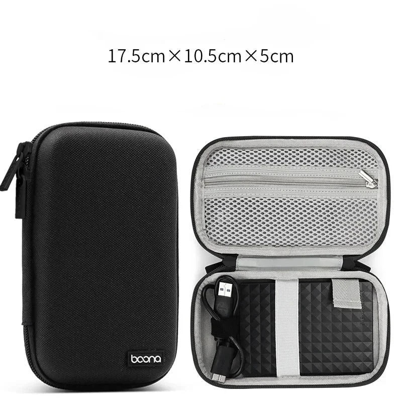 Portable Mini Hard Shell Digital Gadgets Storage Bag Artificial Leather Earphone Charger Case Data Cable U Disk Organizer Design & Casa A-Rectangle-Black-L