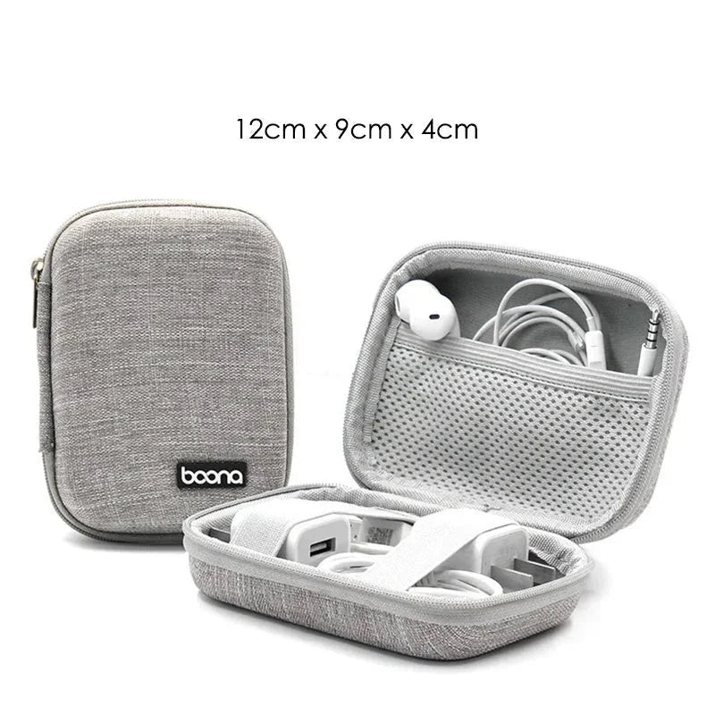 Portable Mini Hard Shell Digital Gadgets Storage Bag Artificial Leather Earphone Charger Case Data Cable U Disk Organizer Design & Casa A-Rectangle-Gray