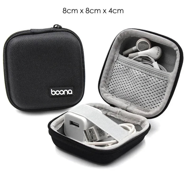 Portable Mini Hard Shell Digital Gadgets Storage Bag Artificial Leather Earphone Charger Case Data Cable U Disk Organizer Design & Casa A-Square-Black-S