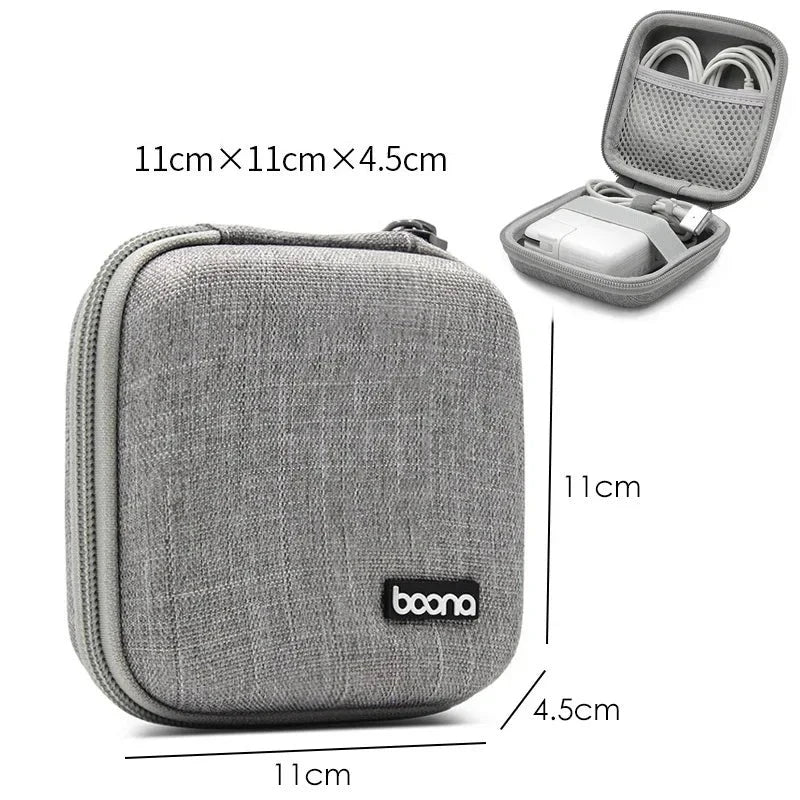 Portable Mini Hard Shell Digital Gadgets Storage Bag Artificial Leather Earphone Charger Case Data Cable U Disk Organizer Design & Casa A-Square-Gray-L