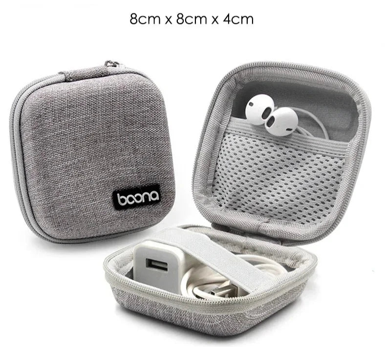 Portable Mini Hard Shell Digital Gadgets Storage Bag Artificial Leather Earphone Charger Case Data Cable U Disk Organizer Design & Casa A-Square-Gray-S