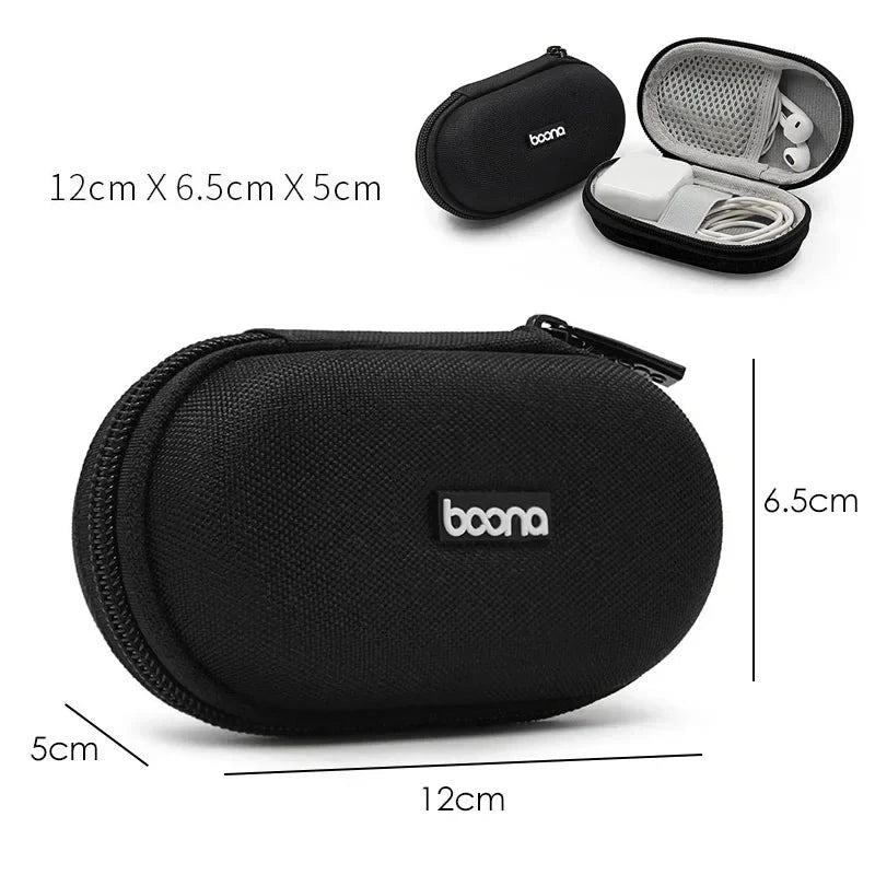 Portable Mini Hard Shell Digital Gadgets Storage Bag Artificial Leather Earphone Charger Case Data Cable U Disk Organizer Design & Casa Oval-Black