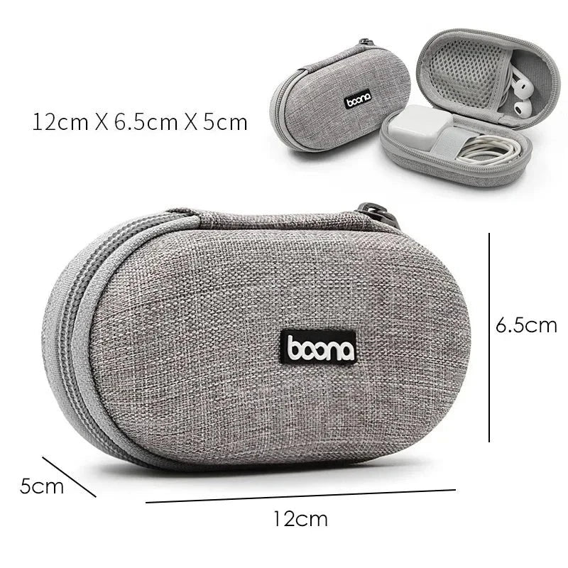 Portable Mini Hard Shell Digital Gadgets Storage Bag Artificial Leather Earphone Charger Case Data Cable U Disk Organizer Design & Casa Oval-Gray