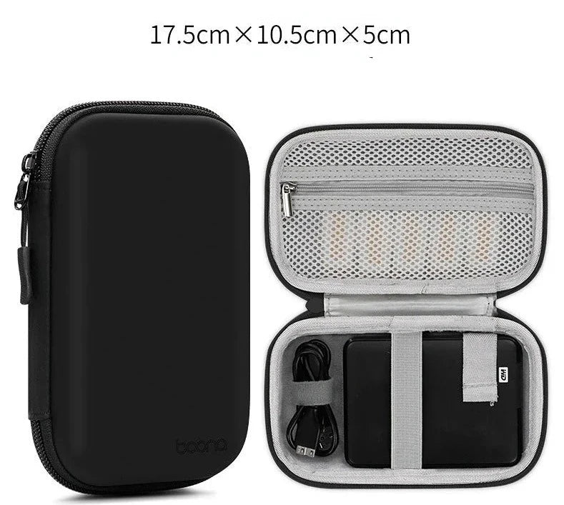 Portable Mini Hard Shell Digital Gadgets Storage Bag Artificial Leather Earphone Charger Case Data Cable U Disk Organizer Design & Casa Rectangle-Black-L