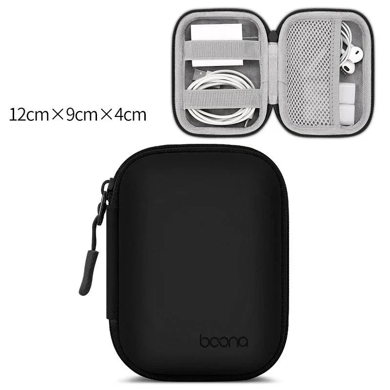 Portable Mini Hard Shell Digital Gadgets Storage Bag Artificial Leather Earphone Charger Case Data Cable U Disk Organizer Design & Casa Rectangle-Black-S