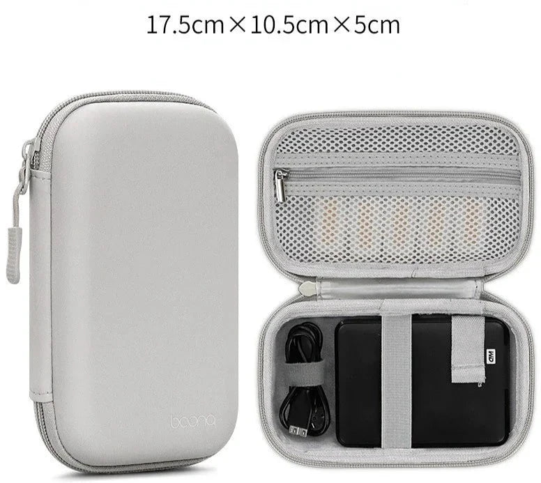 Portable Mini Hard Shell Digital Gadgets Storage Bag Artificial Leather Earphone Charger Case Data Cable U Disk Organizer Design & Casa Rectangle-Gray-L
