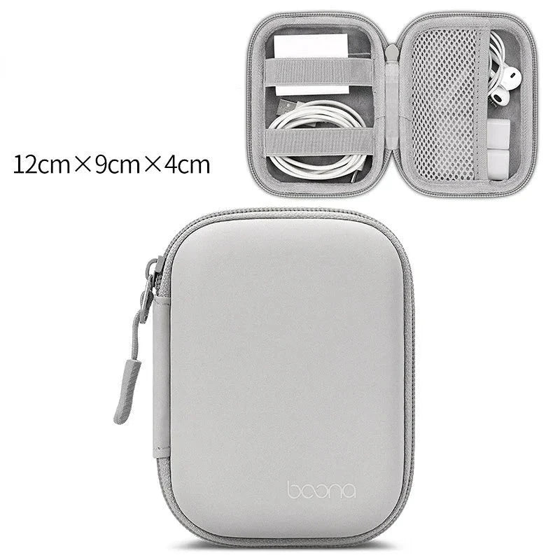 Portable Mini Hard Shell Digital Gadgets Storage Bag Artificial Leather Earphone Charger Case Data Cable U Disk Organizer Design & Casa Rectangle-Gray-S