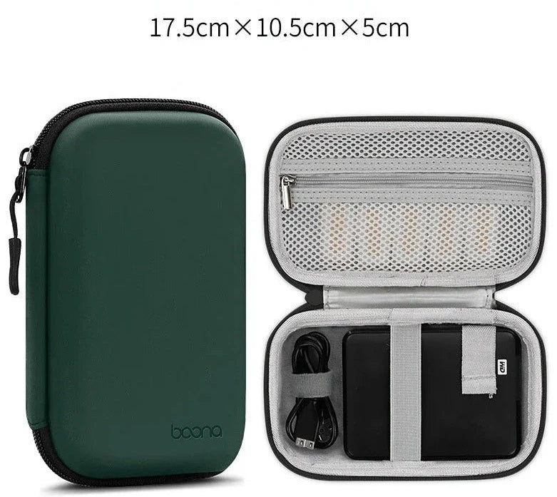 Portable Mini Hard Shell Digital Gadgets Storage Bag Artificial Leather Earphone Charger Case Data Cable U Disk Organizer Design & Casa Rectangle-Green-L