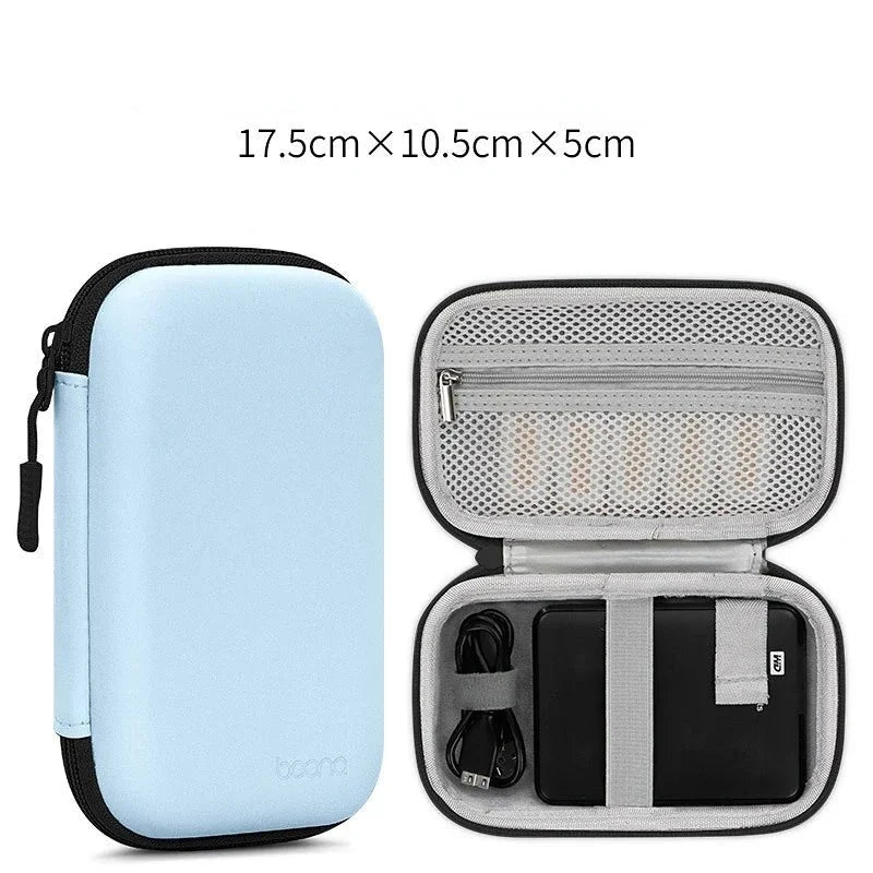 Portable Mini Hard Shell Digital Gadgets Storage Bag Artificial Leather Earphone Charger Case Data Cable U Disk Organizer Design & Casa Rectangle-Sky blue-L