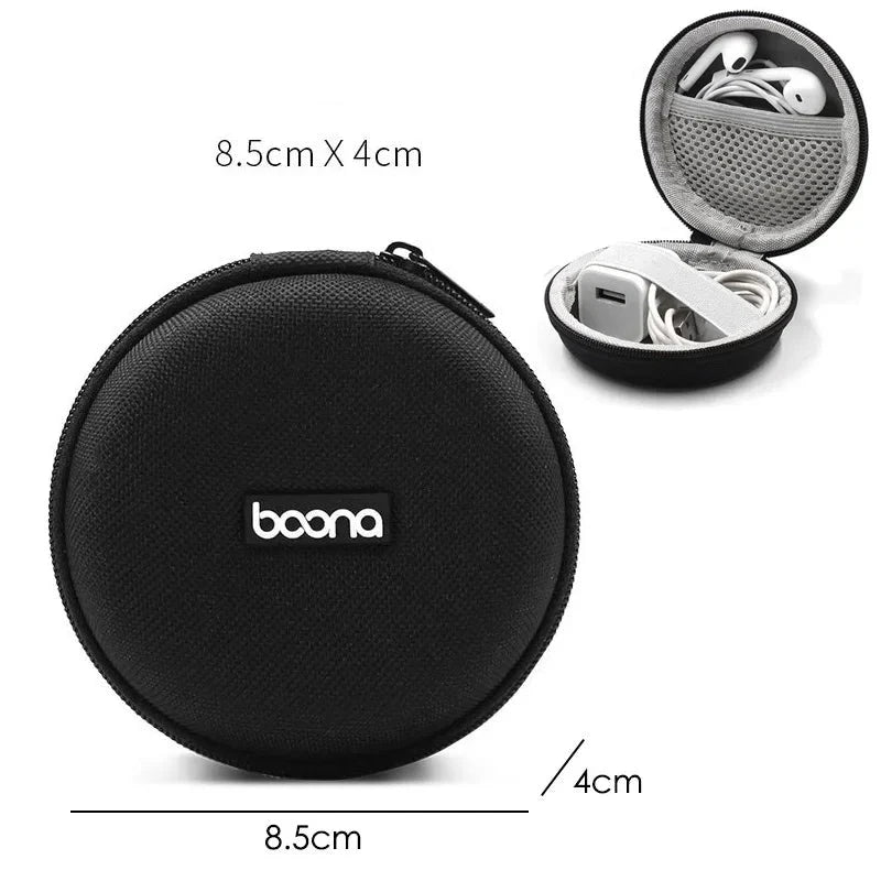 Portable Mini Hard Shell Digital Gadgets Storage Bag Artificial Leather Earphone Charger Case Data Cable U Disk Organizer Design & Casa Round-Black