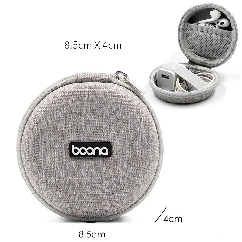 Portable Mini Hard Shell Digital Gadgets Storage Bag Artificial Leather Earphone Charger Case Data Cable U Disk Organizer Design & Casa Round-Grey