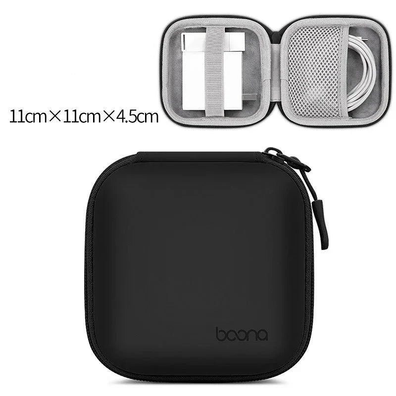 Portable Mini Hard Shell Digital Gadgets Storage Bag Artificial Leather Earphone Charger Case Data Cable U Disk Organizer Design & Casa Square-Black-L