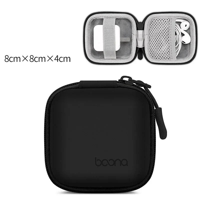 Portable Mini Hard Shell Digital Gadgets Storage Bag Artificial Leather Earphone Charger Case Data Cable U Disk Organizer Design & Casa Square-Black-S