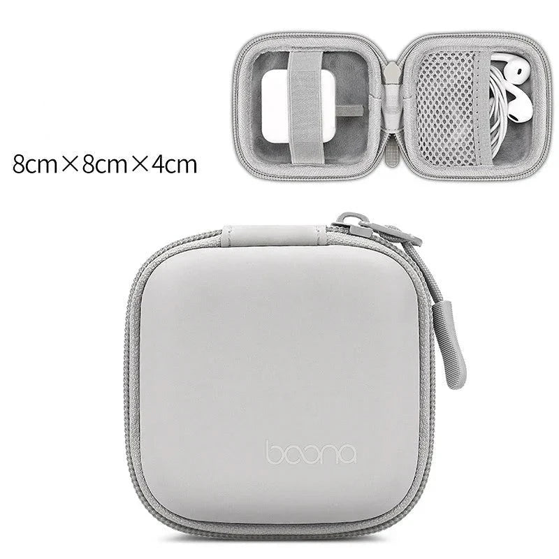 Portable Mini Hard Shell Digital Gadgets Storage Bag Artificial Leather Earphone Charger Case Data Cable U Disk Organizer Design & Casa Square-Gray-S
