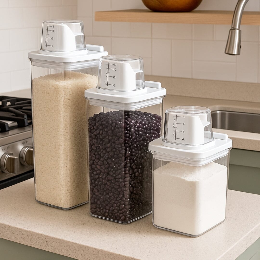 Pote Hermético com Medidor Design & Casa Lavanderia 01 - Porta Sabão em Pó Lavanderia 02 Design & Casa