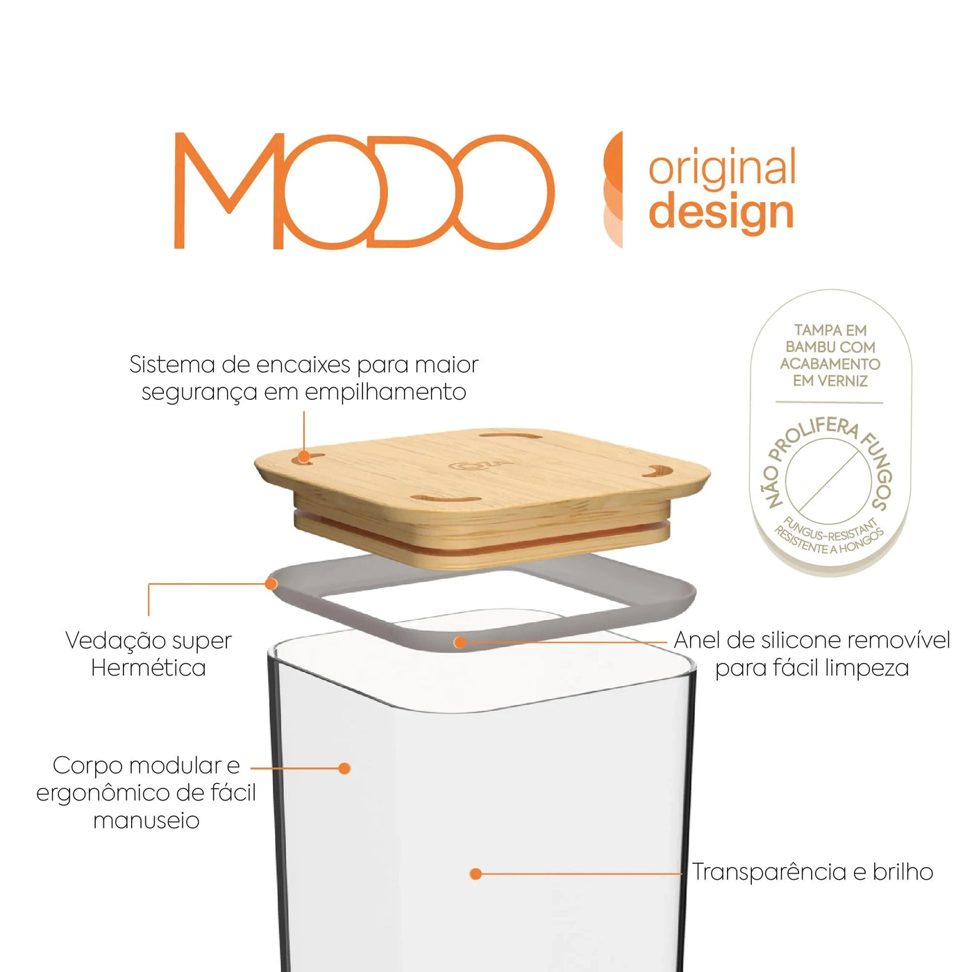 Pote Hermético com Tampa de Bambu 1,5L Coleção Potes Herméticos- Pote Hermético com Tampa de Bambu 1,5L Design & Casa