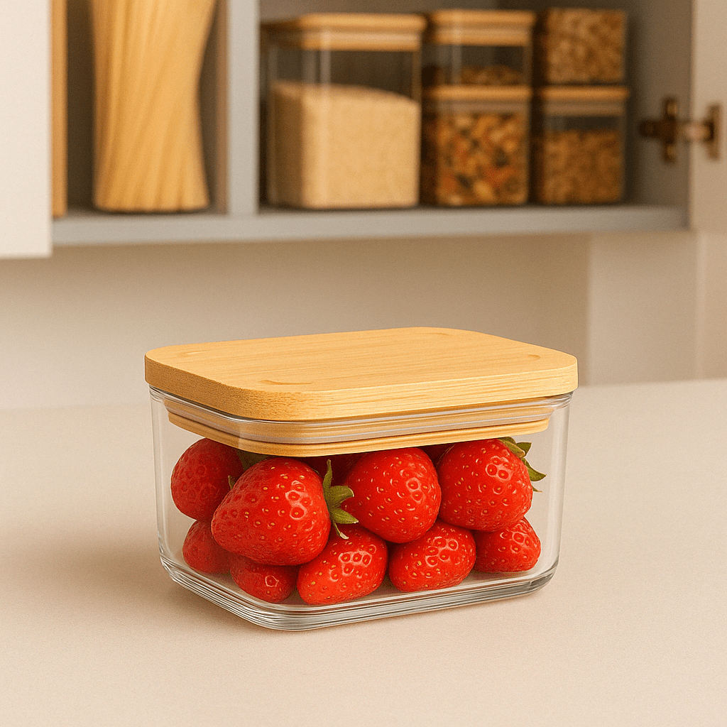 Pote Hermético com Tampa de Bambu 230ml Coleção Potes Herméticos- Pote Hermético com Tampa de Bambu 230ml Design & Casa