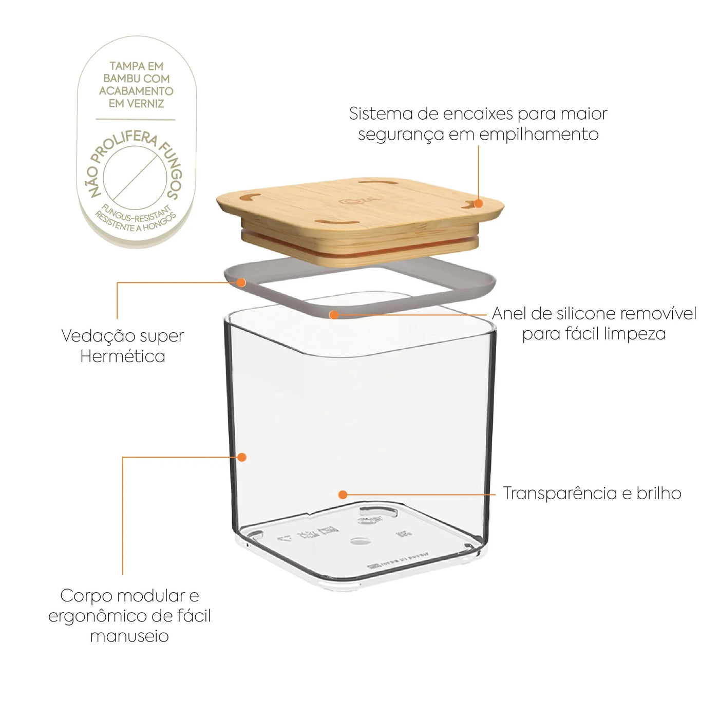 Pote Hermético com Tampa de Bambu 230ml Coleção Potes Herméticos- Pote Hermético com Tampa de Bambu 230ml Design & Casa