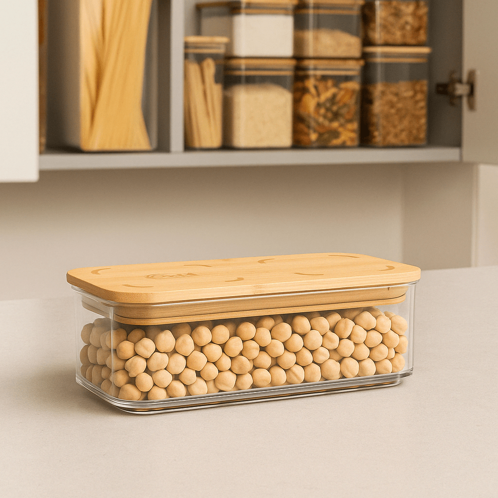 Pote Hermético com Tampa de Bambu 530ml Coleção Potes Herméticos- Pote Hermético com Tampa de Bambu 530ml Design & Casa