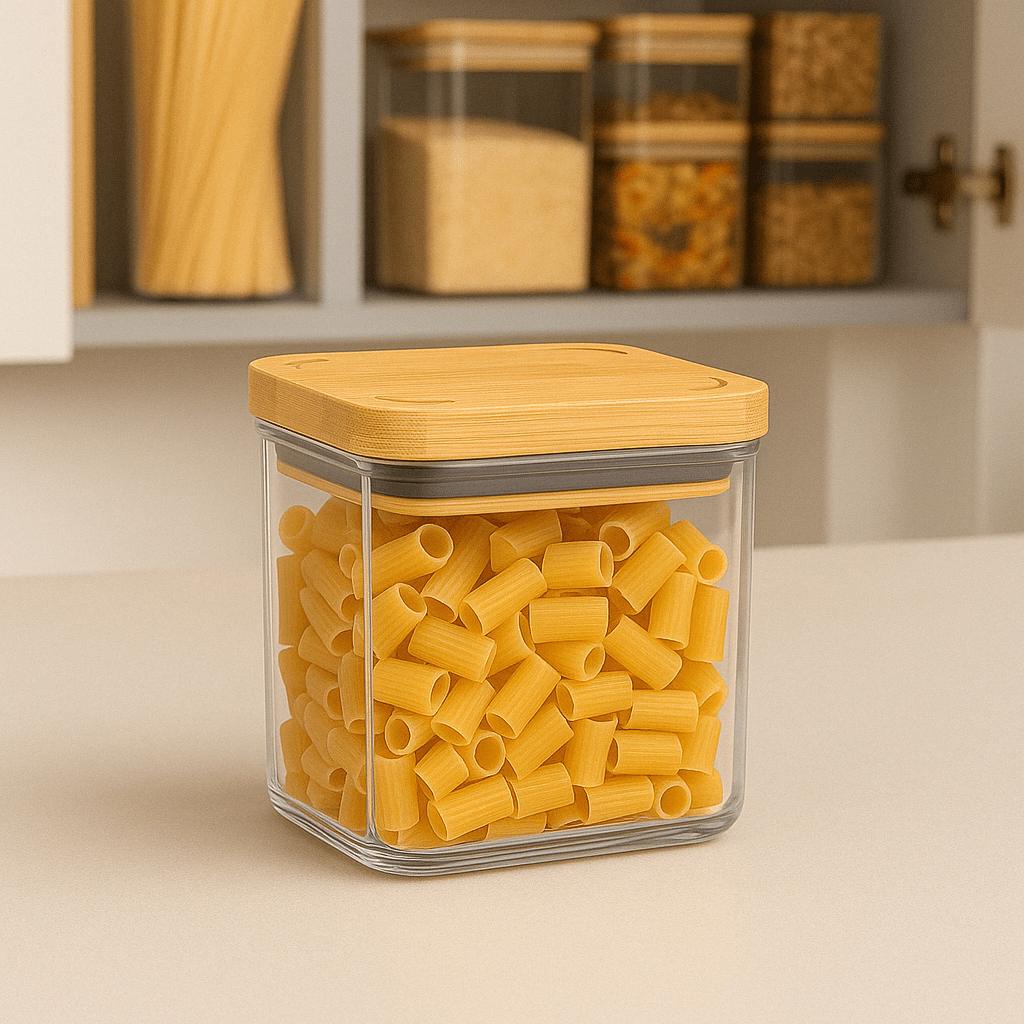 Pote Hermético com Tampa de Bambu 580ml Coleção Potes Herméticos- Pote Hermético com Tampa de Bambu 580ml Design & Casa