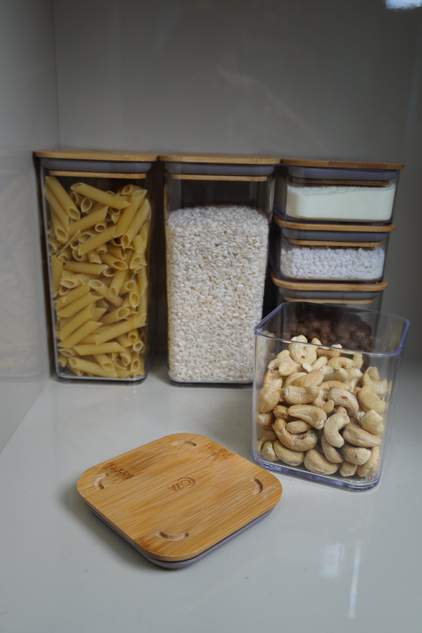 Pote Hermético com Tampa de Bambu 580ml Coleção Potes Herméticos- Pote Hermético com Tampa de Bambu 580ml Design & Casa