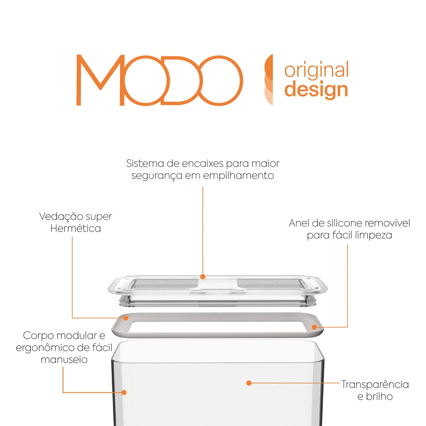 Pote Hermético Transparente Retangular com Vedação 1,3L Coleção Potes Herméticos- Pote Hermético Transparente Retangular com Vedação 1,3L Design & Casa