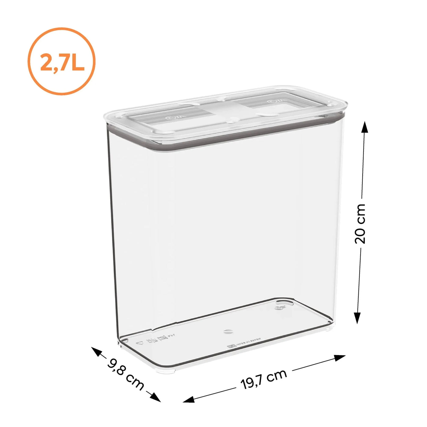Pote Hermético Transparente Retangular com Vedação 2,7L Coleção Potes Herméticos- Pote Hermético Transparente Retangular com Vedação 2,7L Design & Casa