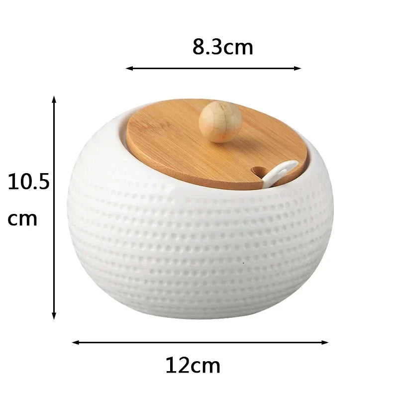 Potes De Cerâmica Para Tempero Com Colher Branco Potes De Cerâmica Para Tempero Com Colher Branco LightHousi